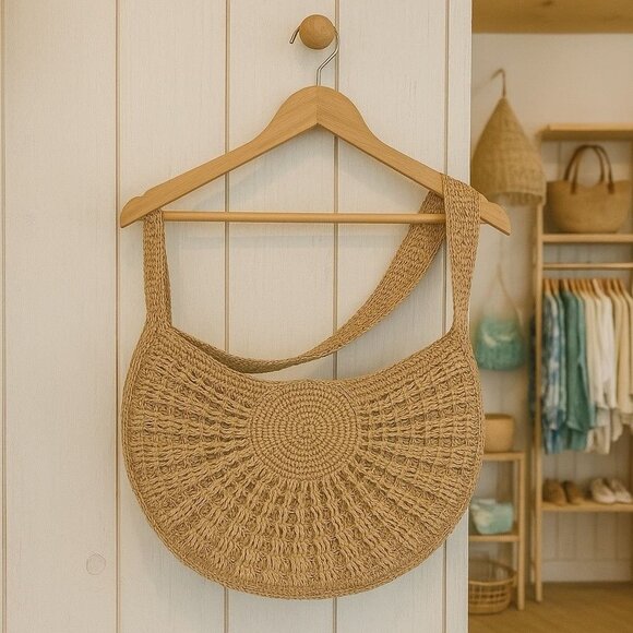 Ale by Alessandra Rafia Straw Medium Size Purse Long Strap Coastal Boho Resort - Picture 1 of 9